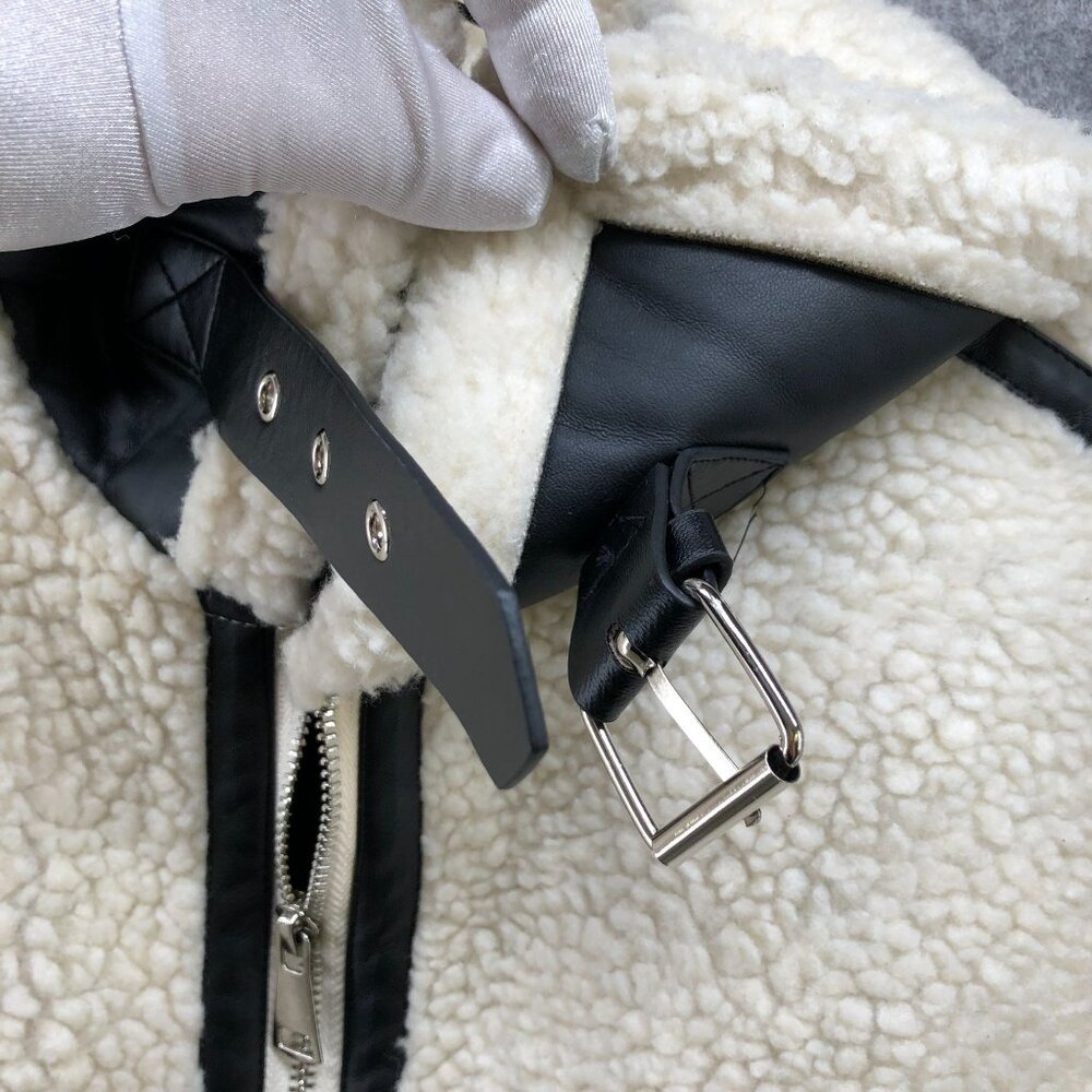 Zara Fleece Biker Jacket Womens S Ivory Faux Shearling Oversized Aviator - Picture 5 of 9